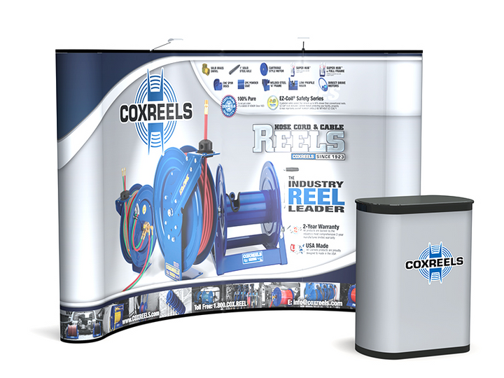 10' Curved Graphic Pop Up Trade Show Display Backwall by Commuter for Coxreels - ExpoTrade Exhibits