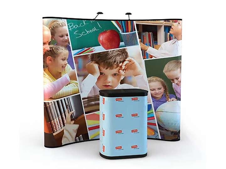 8' Curved All-Graphic Pop-Up Backdrop Display Wall by Commuter for Back to School Trade Show Booth - ExpoTrade Exhibits