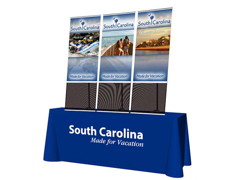 Three-Unit Tabletop Banner Stand Display Brochure Holder by Concierge for South Carolina Tourism Trade Show Booth - ExpoTrade Exhibits