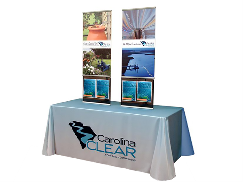 Two-Unit Tabletop Banner Stand Display Brochure Holder by Concierge for Carolina Clear - ExpoTrade Exhibits