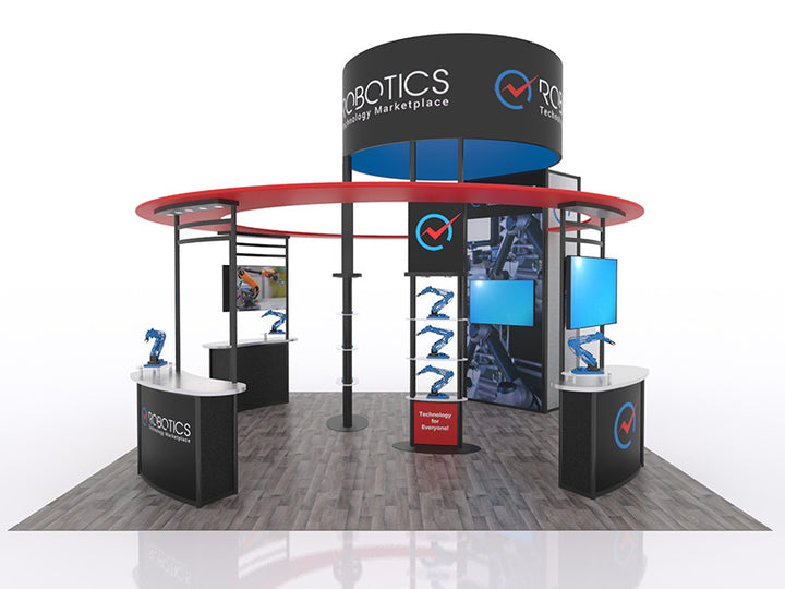 20' x 20' Tension Fabric Hybrid Island Display Booth by eSmart for Robotics Technology Marketplace – ExpoTrade Exhibits