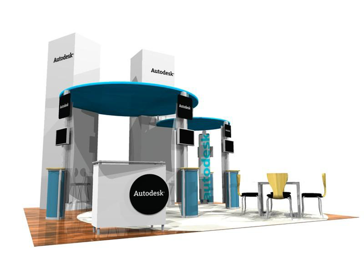 20' x 20' Tension Fabric Hybrid Island Trade Show Display by eSmart for Autodesk – ExpoTrade Exhibits